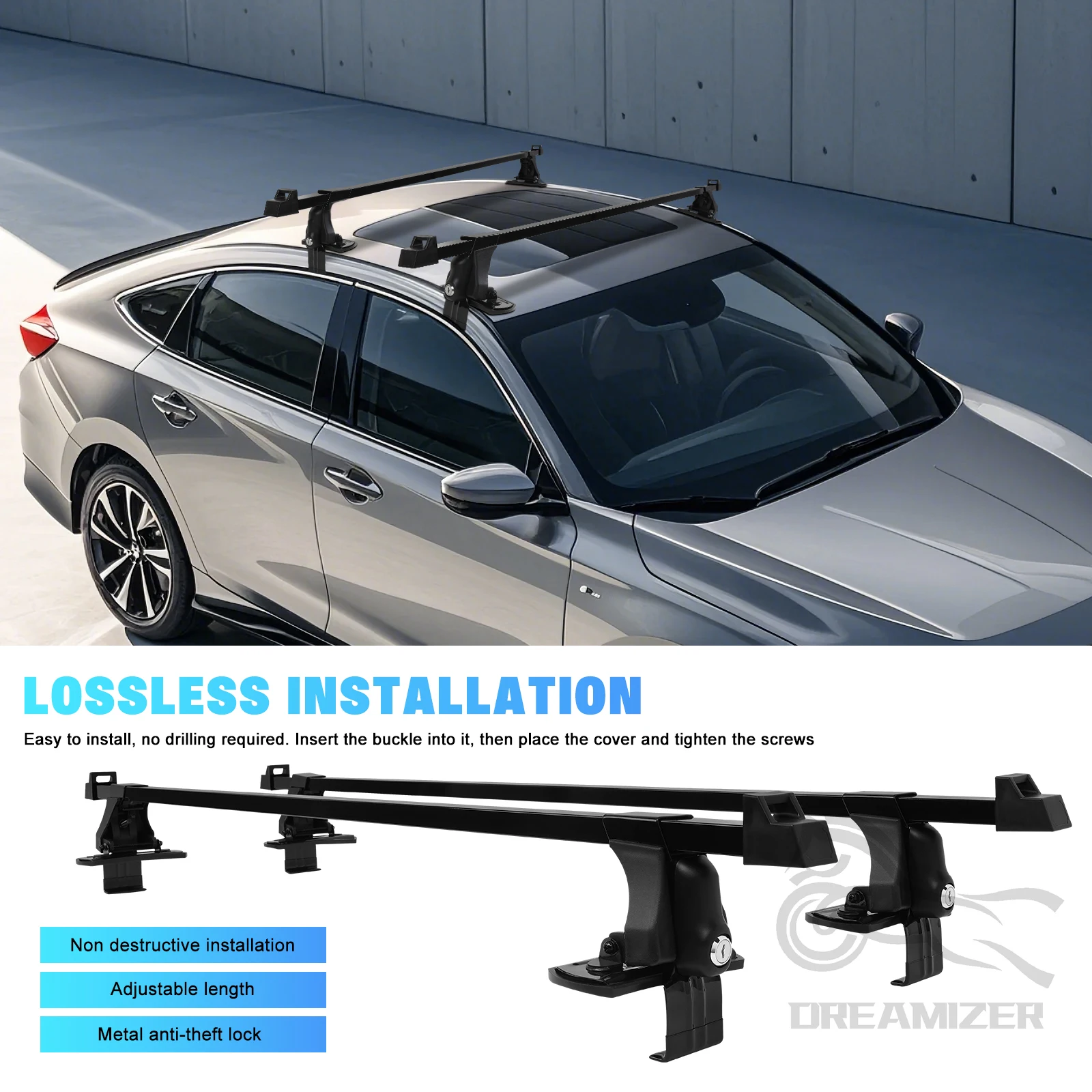 Car Roof Rack Cross Bar - 車用ユニバーサルルーフマウントラックレールバー、ロックトップ付きブラックアルミニウムラゲッジキャリア、54インチ、1ペア