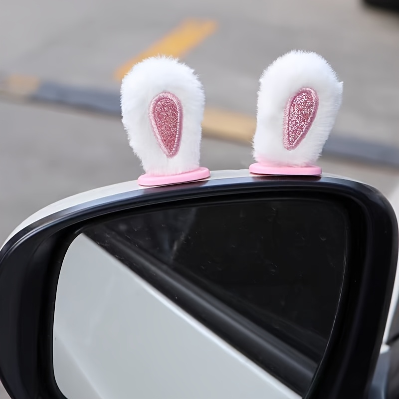 Car Accessories Useful - 1ペアのぬいぐるみウサギの耳車用バックミラー飾り、かわいい自動車用チャーム、日常使用の車用ユニバーサルカーデコレーションアクセサリー