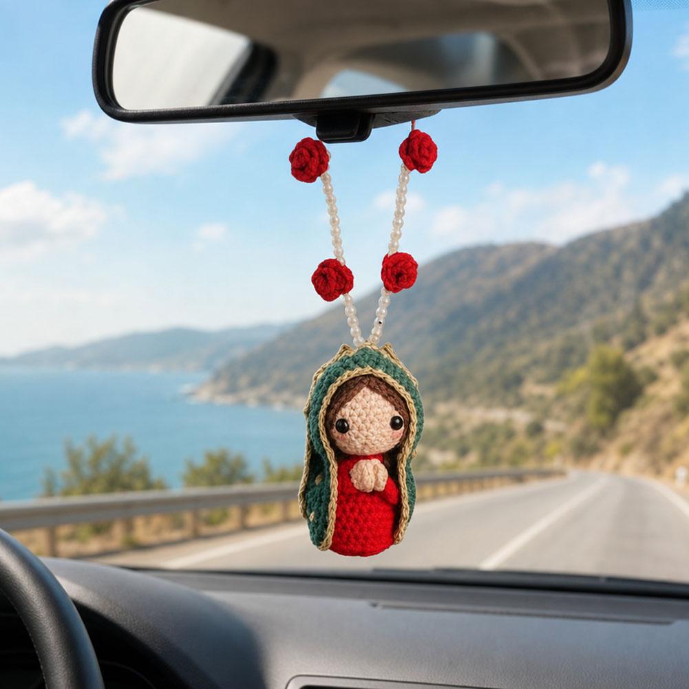 手編みの聖母マリアの車用ペンダント、かわいい人形、バラとヒマ - Car Accessories Etsy のレビューと価格
