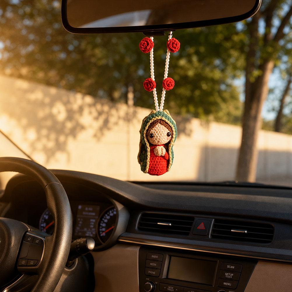 手編みの聖母マリアの車用ペンダント、かわいい人形、バラとヒマ - Car Accessories Etsy のレビューと価格