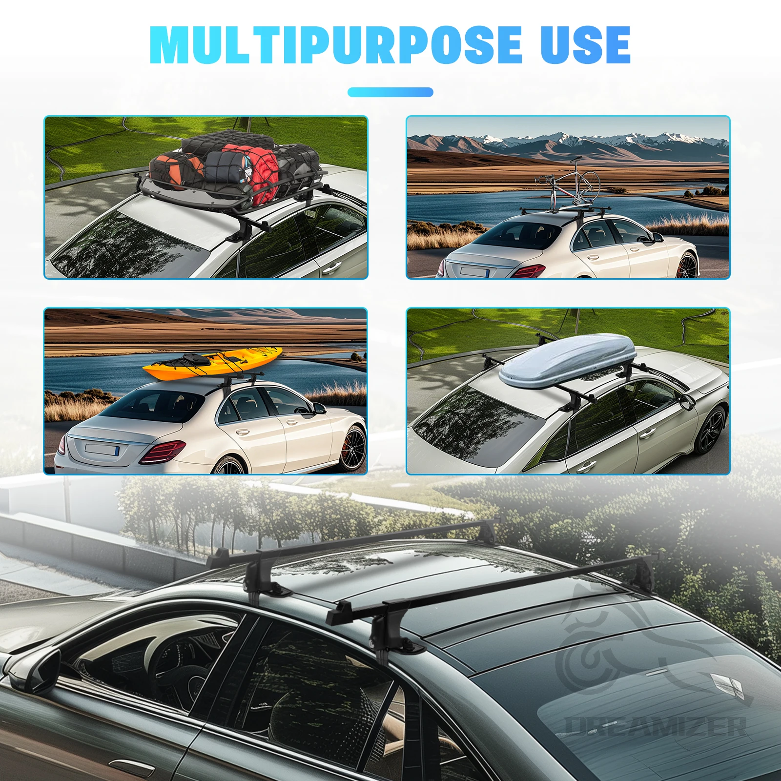 車用ユニバーサルルーフマウントラックレールバー、ロックトップ - Car Roof Rack Cross Bar のレビューと価格