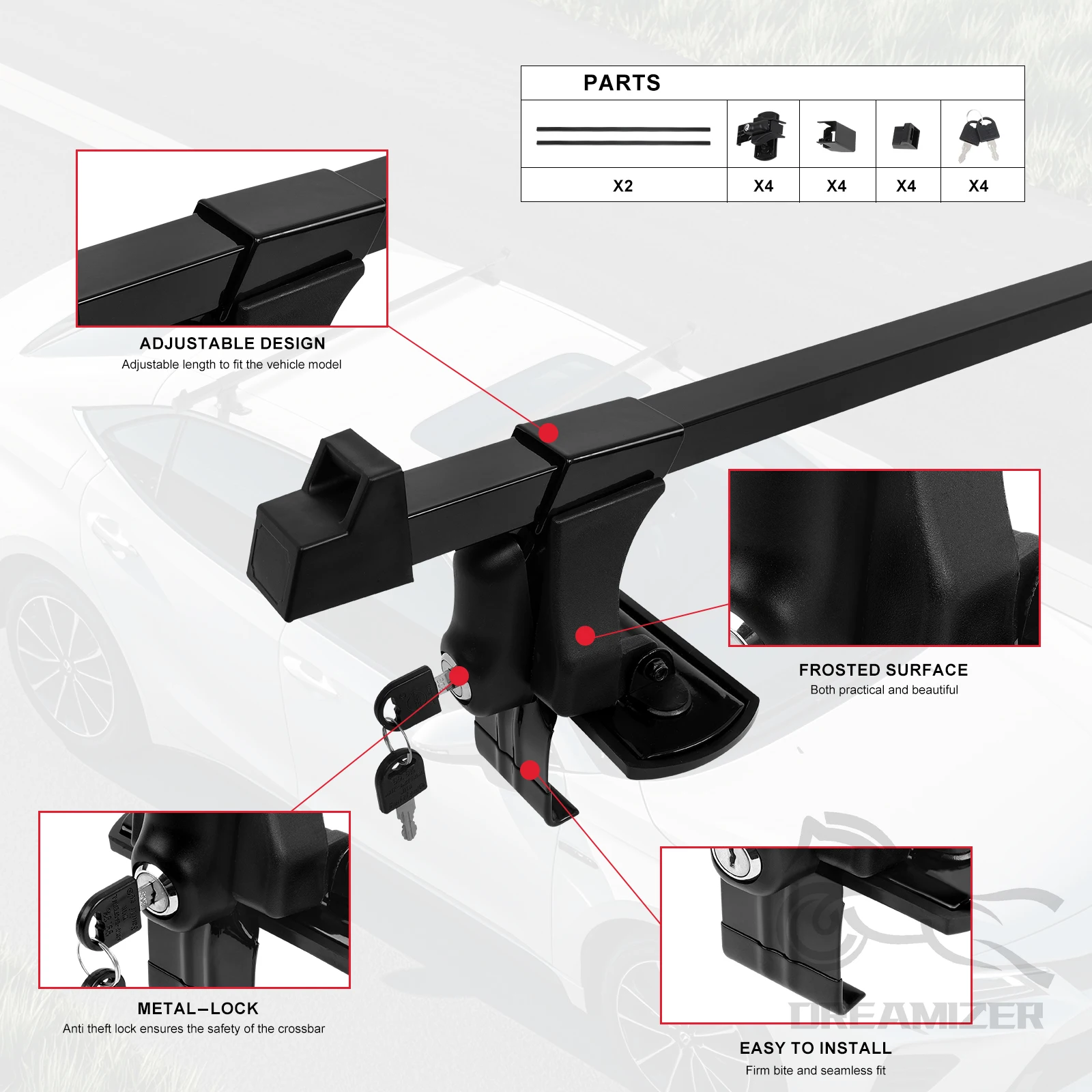 車用ユニバーサルルーフマウントラックレールバー、ロックトップ - Car Roof Rack Cross Bar のレビューと価格